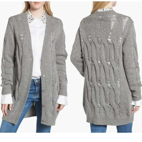 NWT New $248 AG Adriano Goldschmied Sandrine Longline Grey Wool Cardigan Size XS - Picture 2 of 12